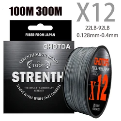 X12 100M 300M Braided Fishing Lines 12 Strands MultiColor Multifilament Saltwater PE Line 22 25 30 39 50 65 92LB 0.128mm-0.4mm