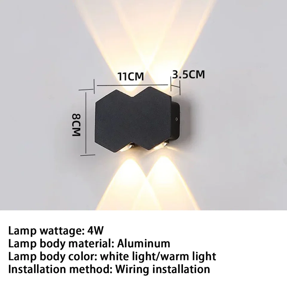 NONE LED-Wandleuchte für den Außenbereich, 2 W, 4 W, 6 W, 8 W, 10 W, AC85–265 V, nach oben und unten, weiß, schwarz, modernes Licht für Zuhause, Garten, Schlafzimmer, Flur 9