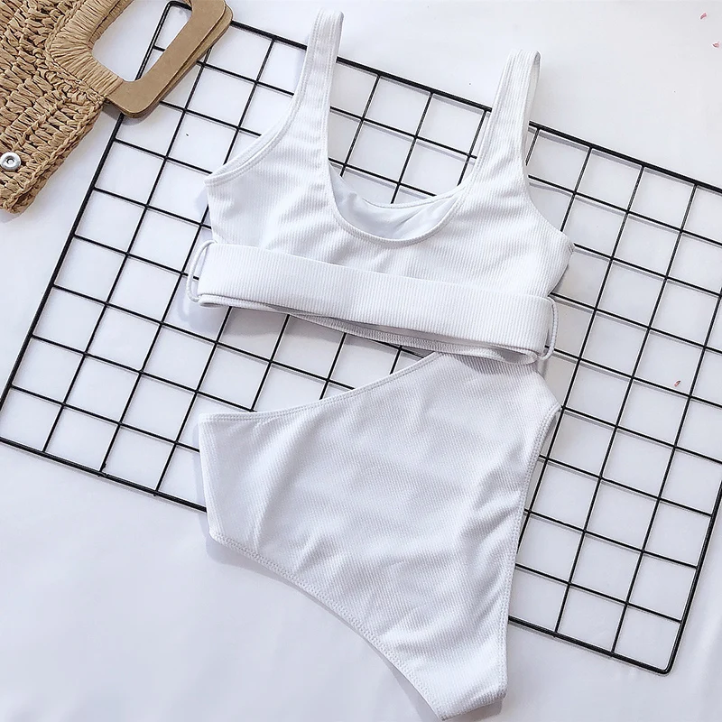 2021 موضة مثير عالية الخصر بيكيني ملابس السباحة النساء العصابة رفع مجموعة البكيني مشبك ثوب السباحة الشاطئ لباس سباحة #6