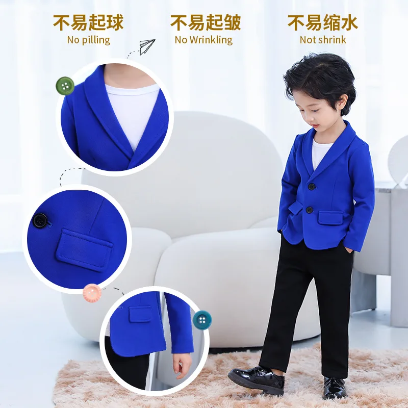 Boys Formal Blue Blazer Jacket Gentleman Kids Violin dance Show Performence White Jacket Children Wedding Birthday Party Jacket