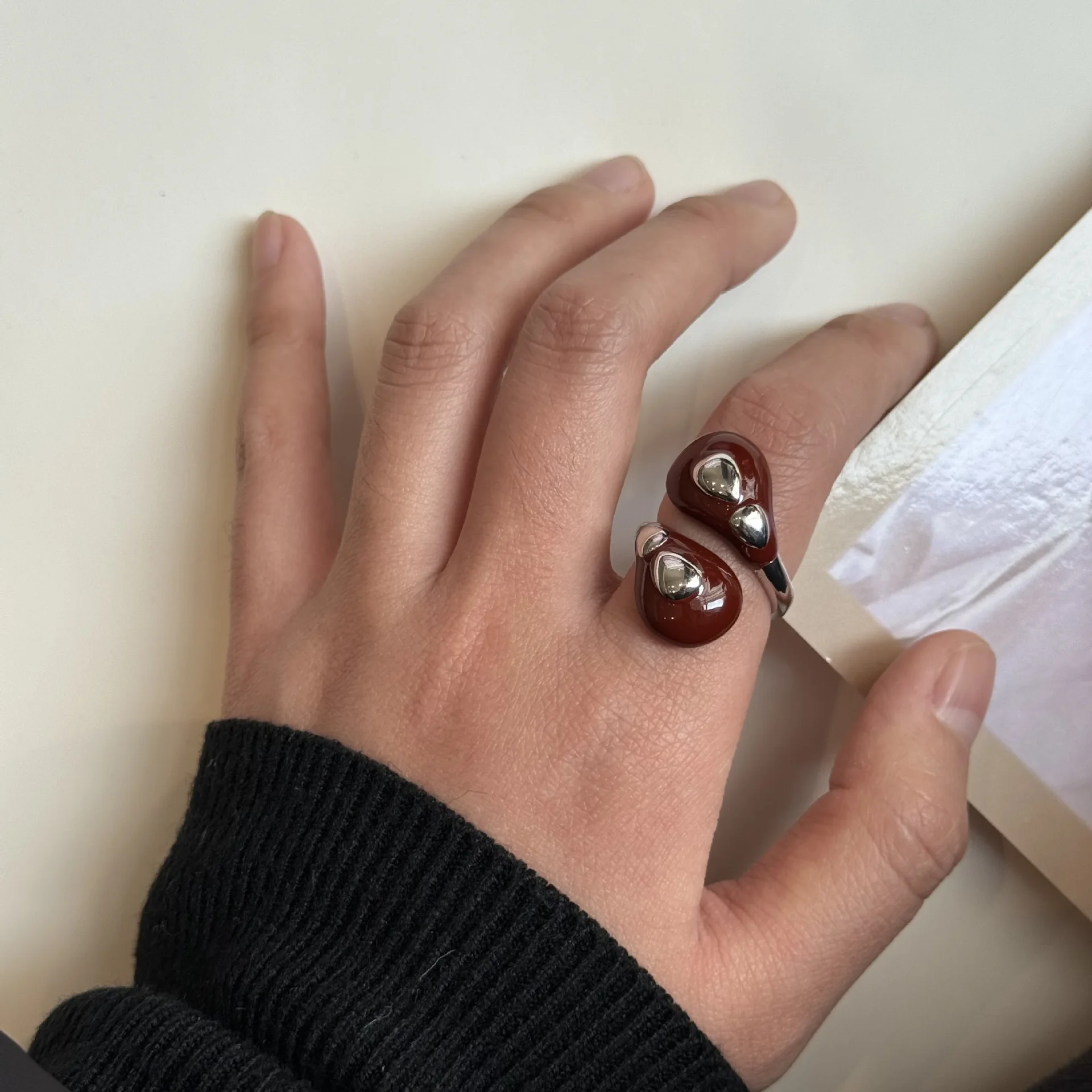 WJFH-ARTS 3-color Dripping Enamel Water Drop Spiral Wrap Design Open Ring Women Exaggerated Personality Rings Jewelry Party Gift