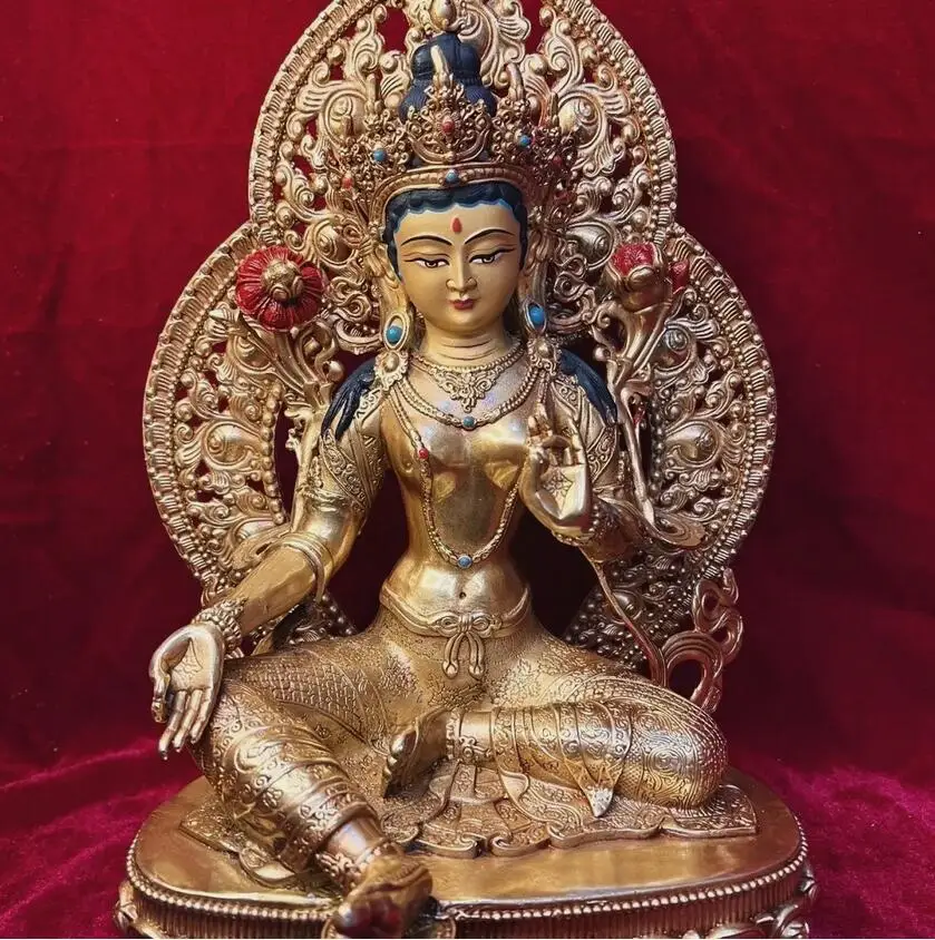 Bodhisattva Tara Green Buddha Statue blessed 12inch/30cm Copper gilding