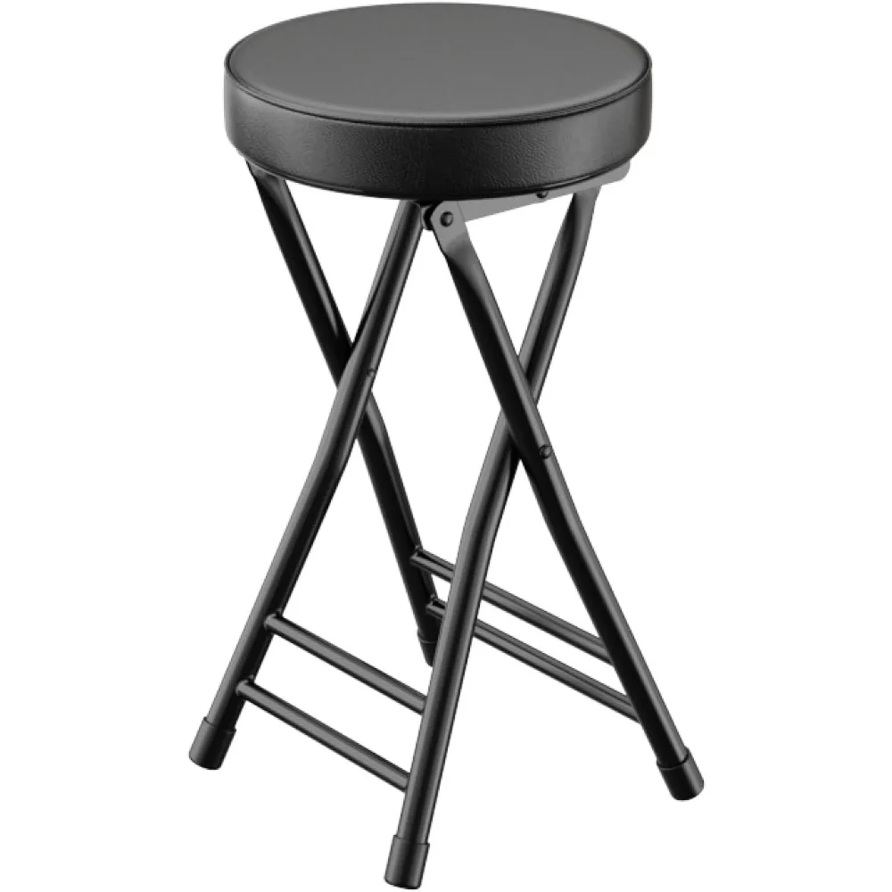 

Folding Stool,Cushioned Padded Folding Bar Stool,24inch Black Height Heavy Duty Portable Chair Stool with 300lbs Capacity for Ki