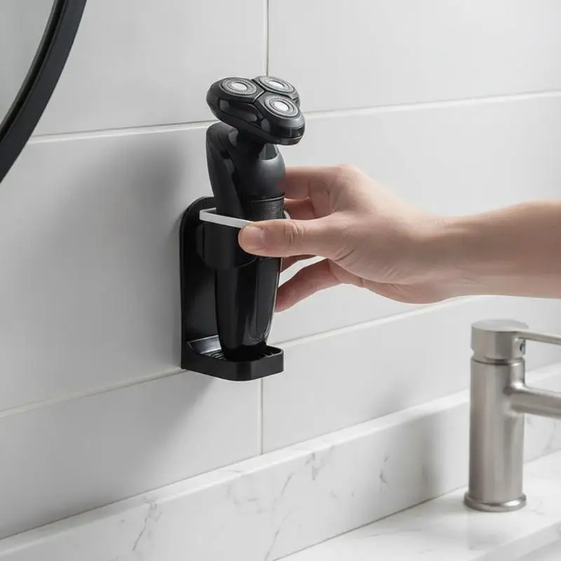 Self Adhesive Wall Mounted Razor Holder, Punch-Free Traceless Shaver & Toothbrush Storage Organizer Rack Grooming