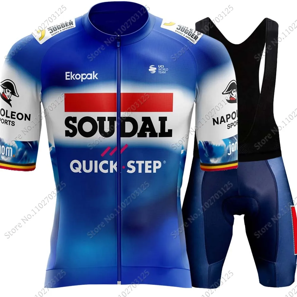 Belgium Soudal Quick Step 2024 Cycling Jersey Set Short Cycling Clothing Road Bike Shirts Suit Bicycle Bib Shorts MTB Wear Ropa