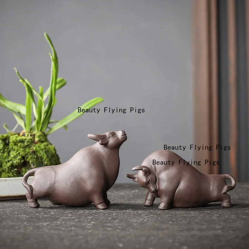 Purple clay fingertip tea pet ornament small water buffalo for nurturing creative and soaring tea table decoration