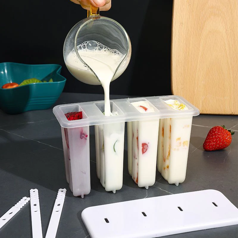 4 Cell Summer Children Ice-lolly Mold Ice Cream Popsicle Mold DIY Ice Cream Machine Homemade Ice Box Ice Tray Kitchen Gadgets