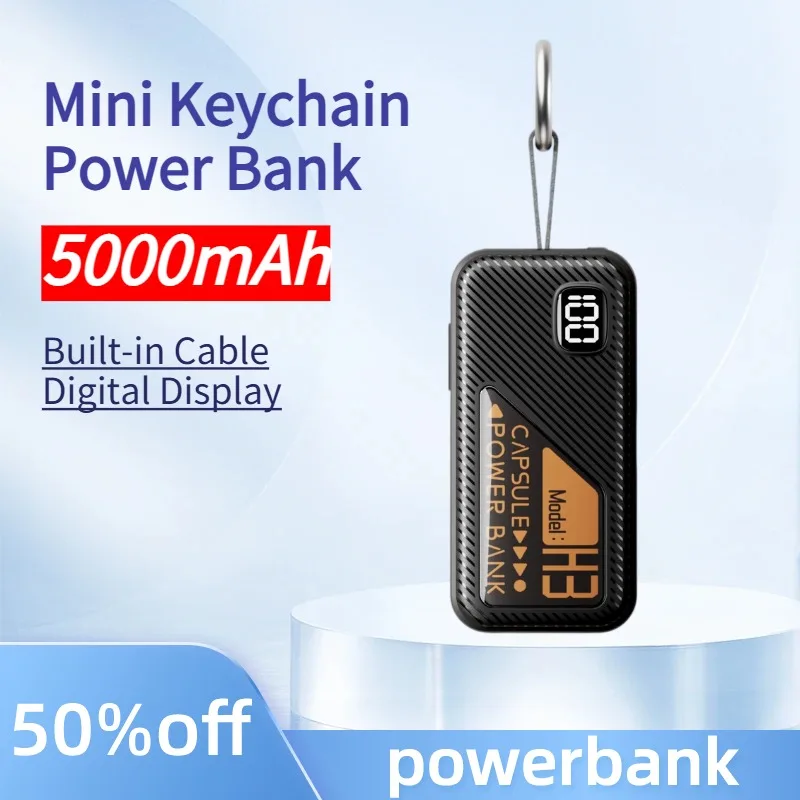 Powerbank 5000mAh Mini Keychain Power Bank Digital Display Portable Emergency Portable Charger for IPhone Samsung Xiaomi