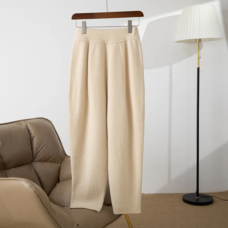 CHICUU المرأة سميكة 100% الصوف محبوك واسعة الساق سروال شكل قلم رصاص الخريف الشتاء موضة جديدة الكشمير تريكو بنطلون