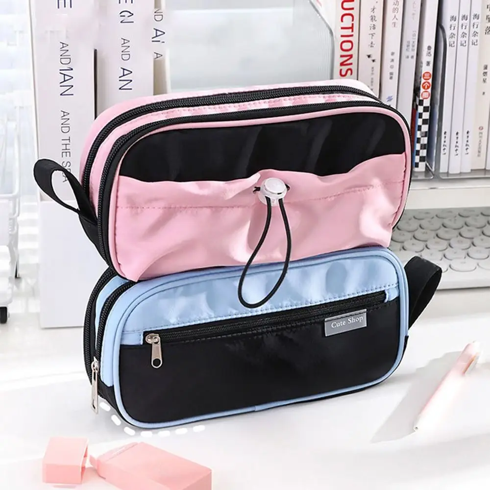 Ins Style Aesthetic Pen Bag Classification Waterproof Stationery Bag Large Capacity Unique Strap Design Drawstring Pencil Case