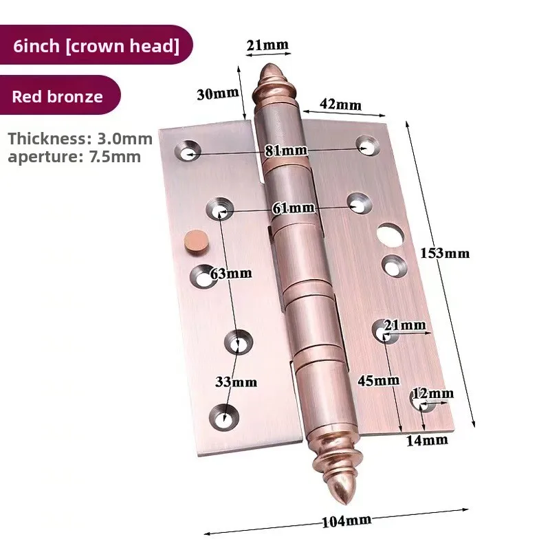 6 Inch Heavy Duty Crown Hinge Stainless Steel Antique Brass Anti‑Pry Retro Large Hinge Security Entry Gate Door