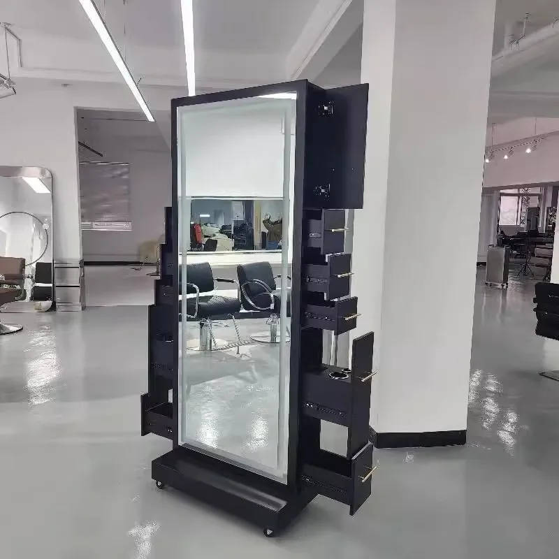 Barber shop mirror with lamp and drawer floor-to-ceiling hair mirror
