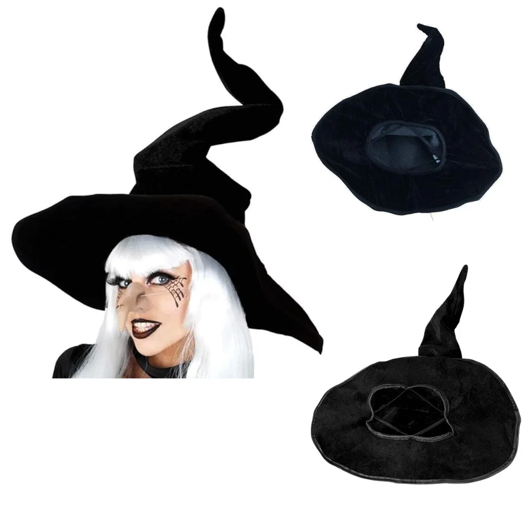 Halloween Witch Hat Velvet Witch Hat Women'S Soft Retro Black Twisted Pleated Witch Hat Halloween Role-Playing Party Props