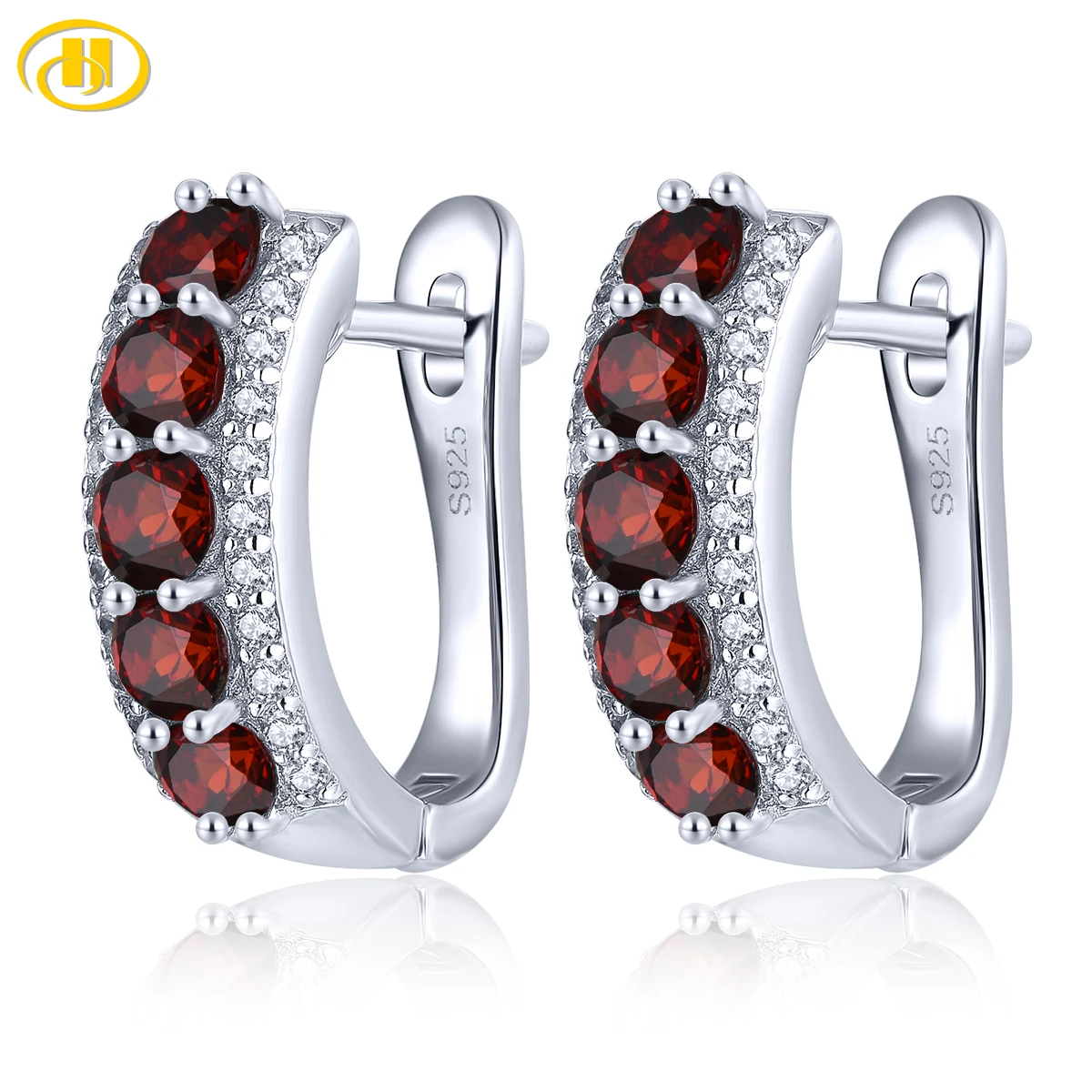 Natural Garnet Sterling Silver Clip Earring 1.5 Carats Genuine Birthstone Classic Design S925 Fine Jewelrys Birthday Gifts