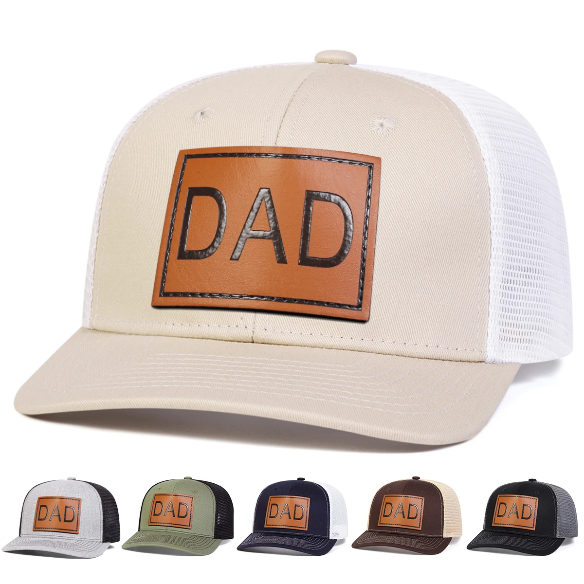Unisex Brown DAD Leather Label Baseball Net Caps Spring and Summer Outdoor Adjustable Casual Hats Sunscreen Hat