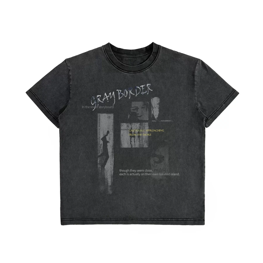 Grayscale Boundary Design Digital Direct-to-garment Printing Loose  Y2K European and American Style
