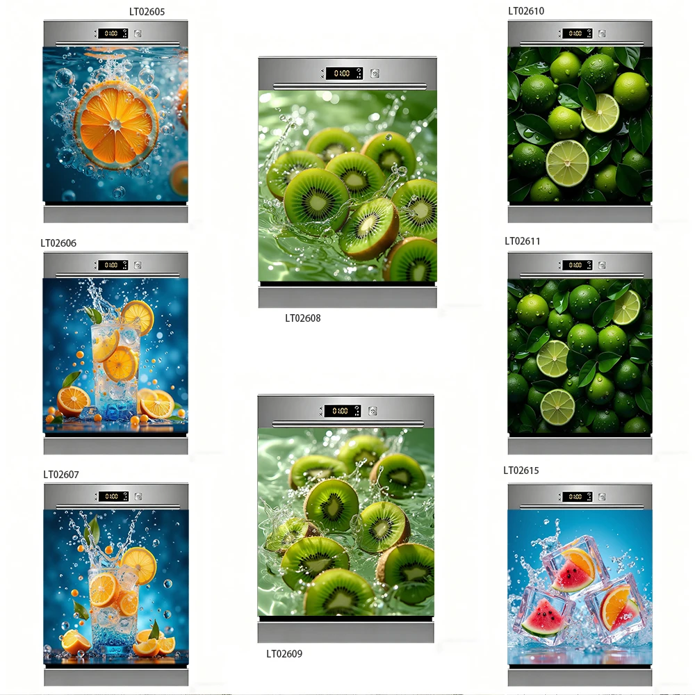 

Fresh Fruit Dishwasher Sticker, Orange Kiwi & Lime Water Splash Design, Waterproof Removable Kitchen Decor