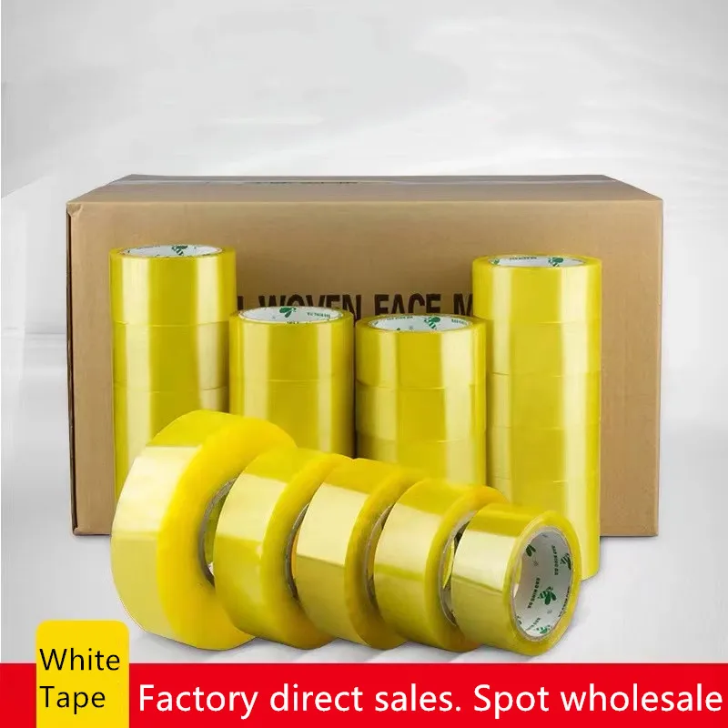 1 Pcs Transparent Yellow Transparent White Tape for Express Packaging of Large Rolls and Thick Box Sealing Yellow Tape