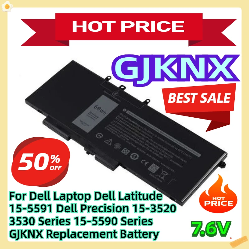 

Для ноутбука Dell Dell Latitude 15-5591 Dell Precision 15-3520 3530 серии 15-5590 серии 7,6 В 68 Втч GJKNX Сменный аккумулятор