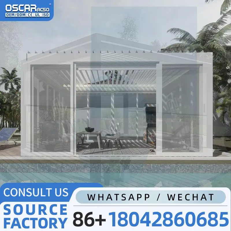 Motorized Aluminium Louver Roof Arbors with RGB Light for Garden Patio Gazebo pergola