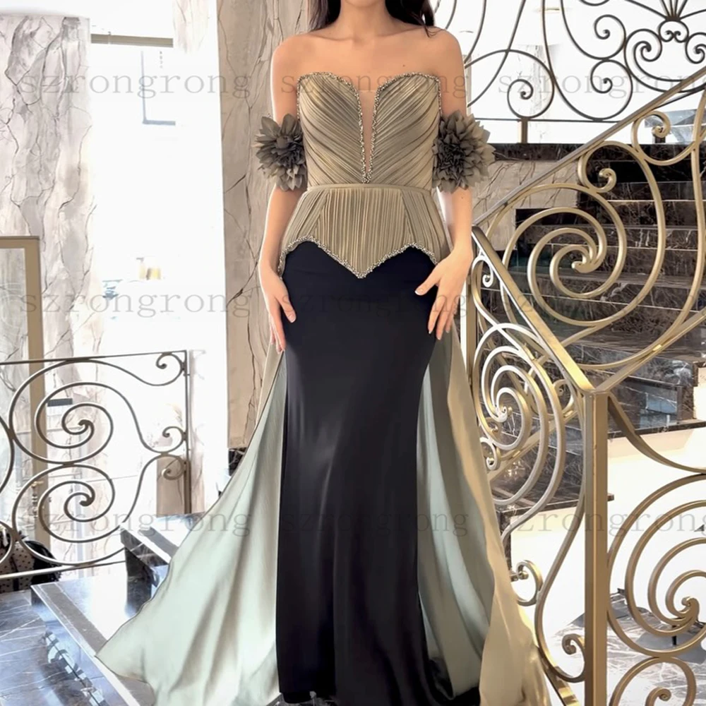 

Customized strapless Evening Dresses Backless Pleat mermaid Off The Shoulder Floor-Length Prom Gown Simple Beading Party Dress