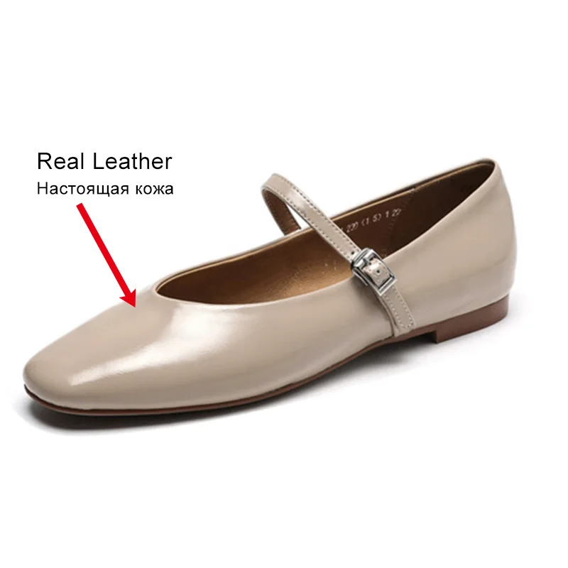 JOZHAMTA Size 34-43 Women Ballet Flats Shoes Soft Real Leather 2025 Ins Silver Buckle Strap Casual Low Heels Wedding Dress Shoes