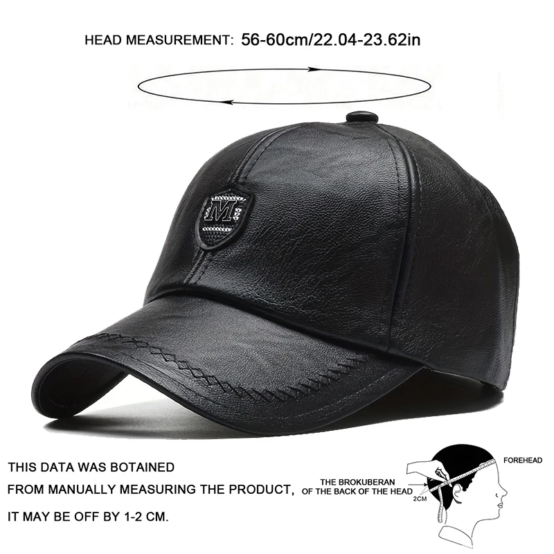 M Label Pu Leather Baseball Caps Spring and Autumn Outdoor Adjustable Casual Hats Sunscreen Hat