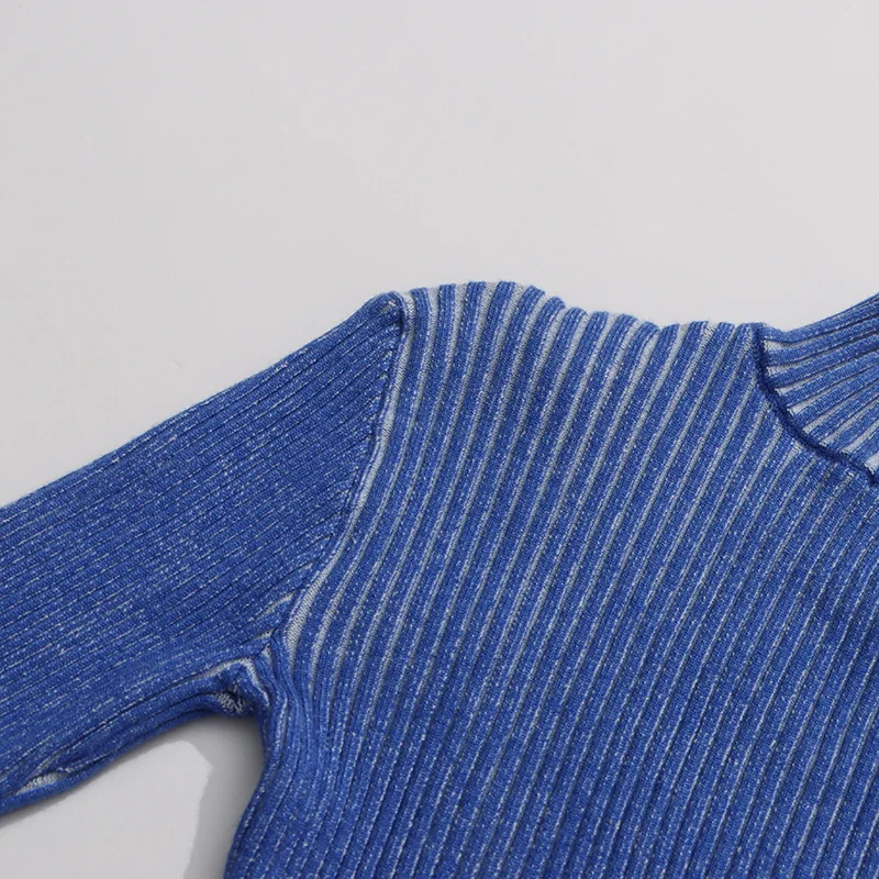 EAEOVNI Fashion Design maglione lavorato a maglia O collo manica svasata a righe streetwear camicetta top casual 2026 autunno inverno nuovi vestiti