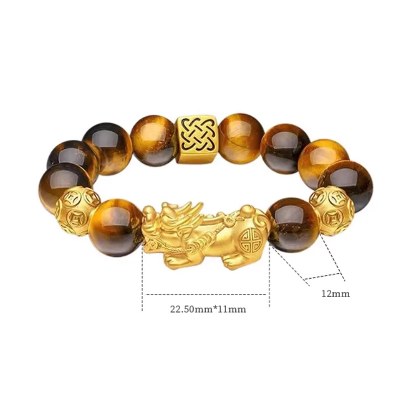 Cobre puro Pixiu Feng Shui regalo pulsera de piedra de ojo de tigre Natural para hombre y mujer buena joyería de amuleto de la suerte