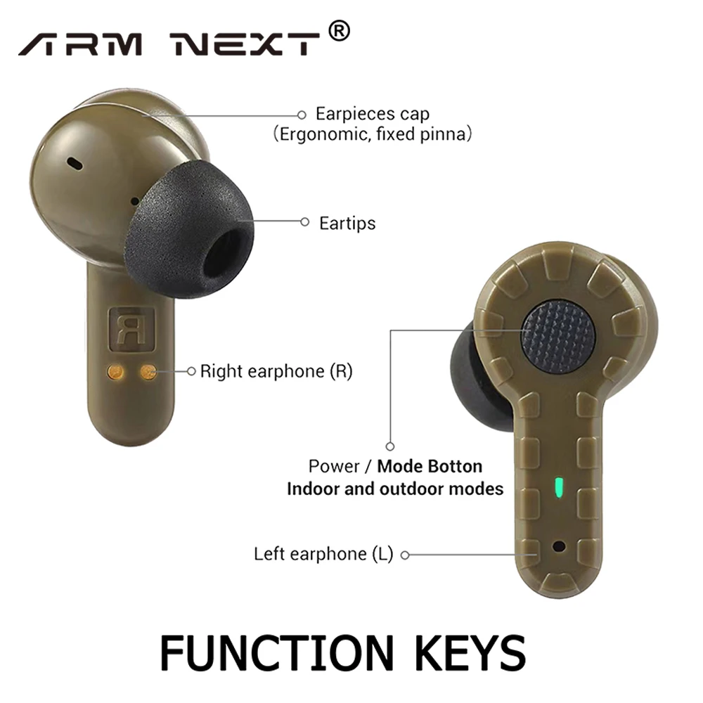 Arm Next Nrr27db Electronic Earplug Headset Anti Noise Plug Noise Canceling Voor Jacht Schieten Oorbeschermer Buiten/Binnen Modus