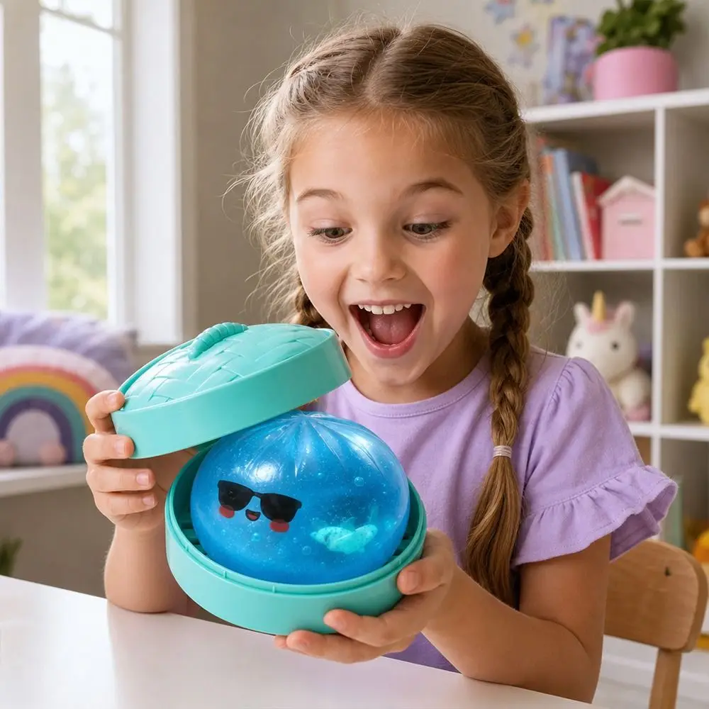 Glitter Shark Dumplings SqueezeToy with Steamer Soft Steamed Stuffed Bun Squeeze Pinch Le Slow Resilience Fidget