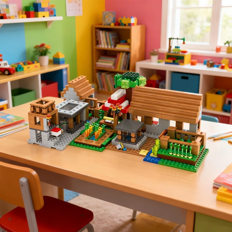 

1000PCS Large village garden, police station building set of blocks, suitable as birthday or Christmas gifts, table decorations.