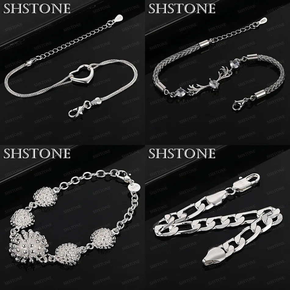 

Luxury 925 Sterling Silver Heart Antler Zircon Flower Cuban Chain Bracelets Women High Jewelry Accessories Birthday Party Gift