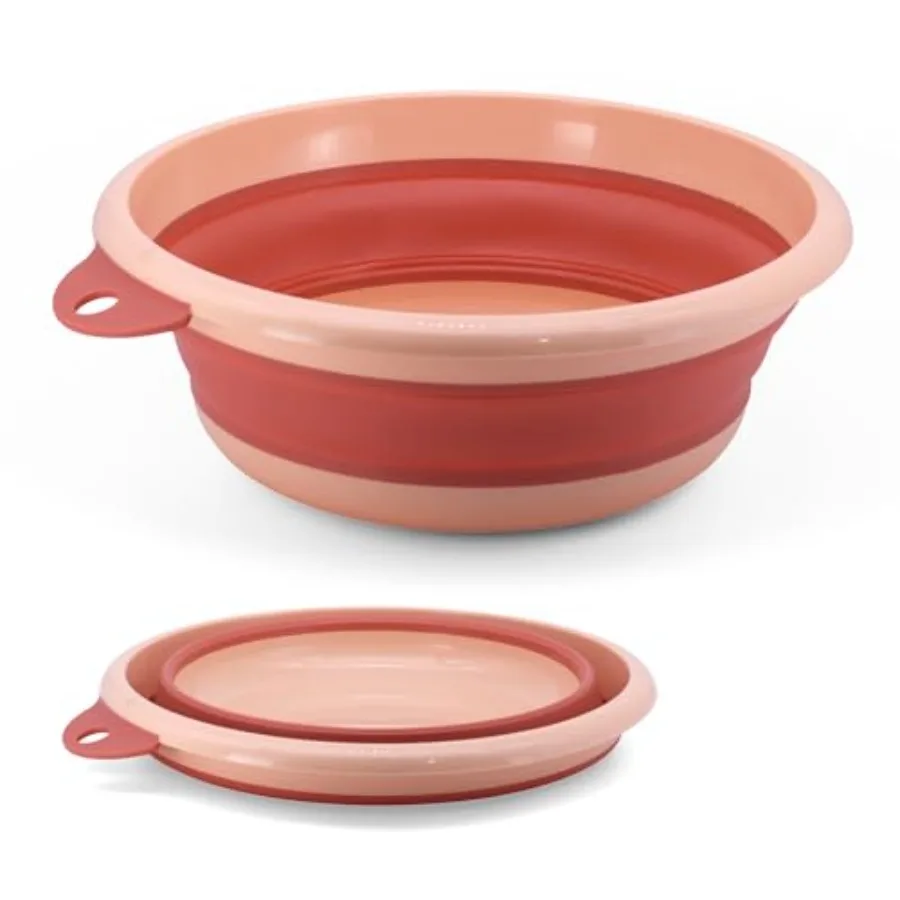 

Collapsible Wash Basin Set 2 Pack - Round Portable Foldable Plastic Basins for Laundry, Travel, Camping - Small and Medium Size