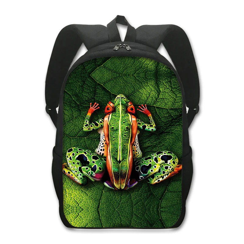 Répteis Pet Frog Chameleon Snake Spider Print Mochila para Homens e Mulheres, Bolsas de Ombro para Viagem, Sacos Escolares para Crianças, Kids Book Bag