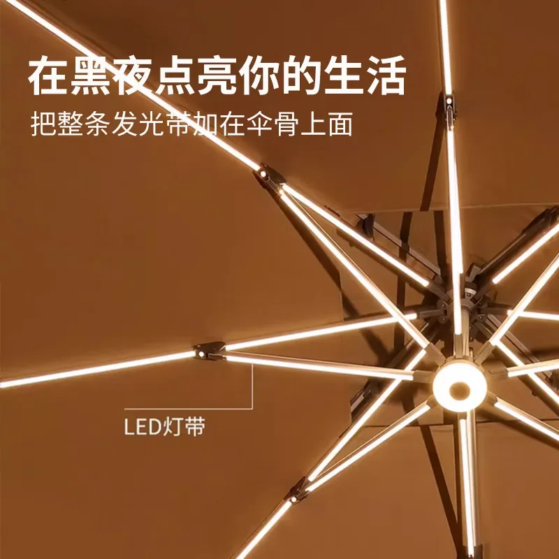 Outdoor Solar LED Light Bar Parasol Large Square Roman Umbrella for Villa Terrace Garden Courtyard Patio Shade