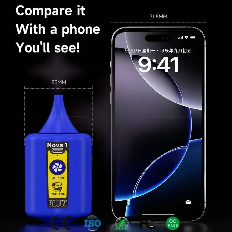 

MECHANIC NOVA1 Cordless Blower 3-Speed 4.1KPa Air Duster 40min Runtime Dual Nozzles Lightweight for Electronics/PCB/Dust Removal