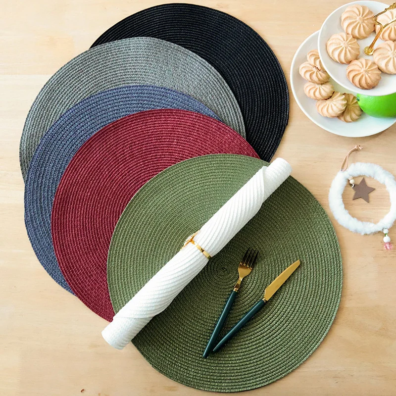 1PCS Round Woven Non-slip Kitchen Placemat  Non Slip Table Mat Kitchen Accessories Decoration Home Pad Coaster