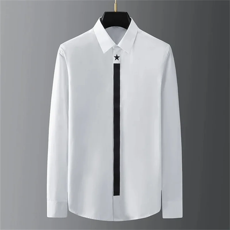 2025 Summer Solid Color Men's Long Sleeve Shirt, 3D Printed Collar Shirt, Men's and Women's Fashion Shirt, Classic Collar Design