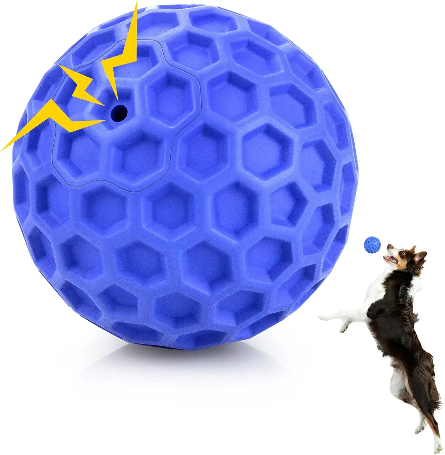Unzerstörbare quietschende Hundebälle, interaktives Hundespielzeug, um sie beschäftigt zu halten, Kauspielzeug für Hunde aus Gummi für große und mittelgroße Rassen,