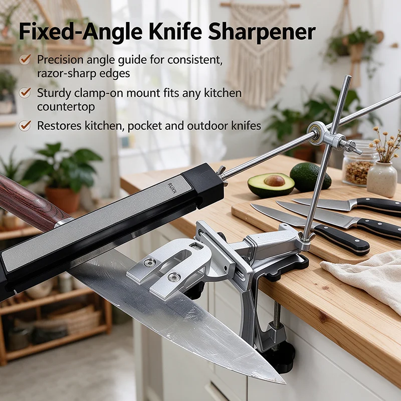 Upgraded Fixed Angle Knife Sharpener 360 Degree Rotation Sharpening System with Diamond Whetstone Oilstone for Camping Hunting