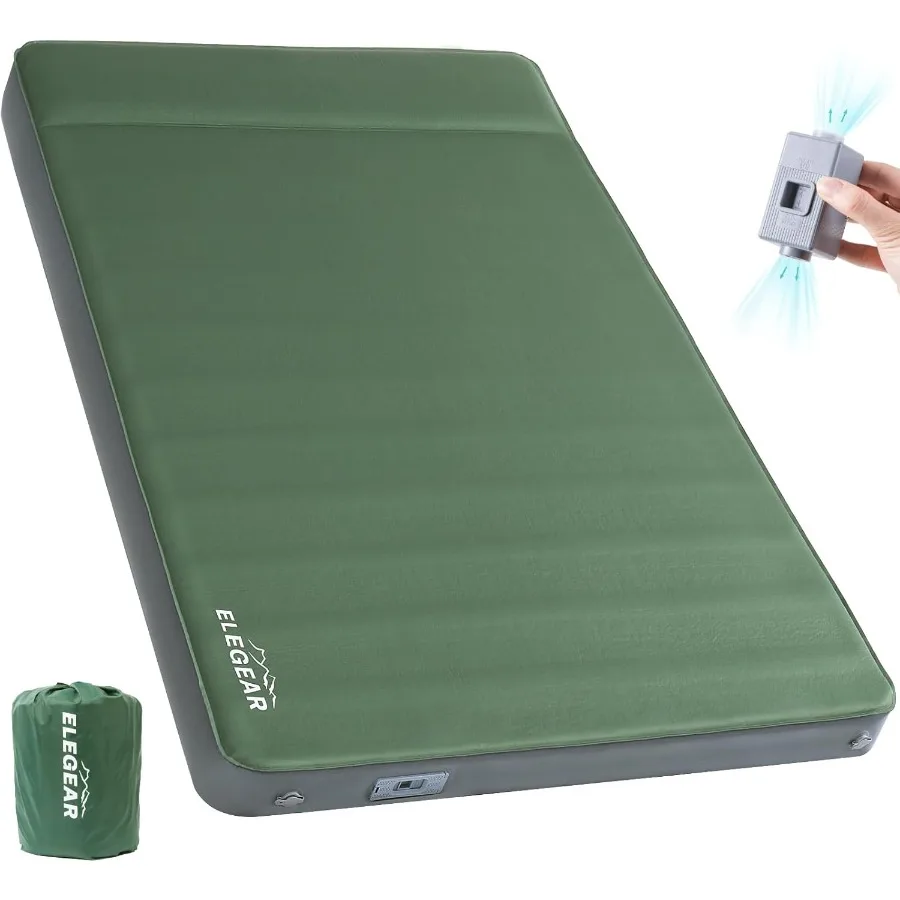 وسادة نوم ذاتية النفخ من رغوة الهواء مع مضخة كهربائية مدمجة للتخييم في الهواء الطلق 4 فصول 4 بوصة رغوة الذاكرة سميكة للغاية #1