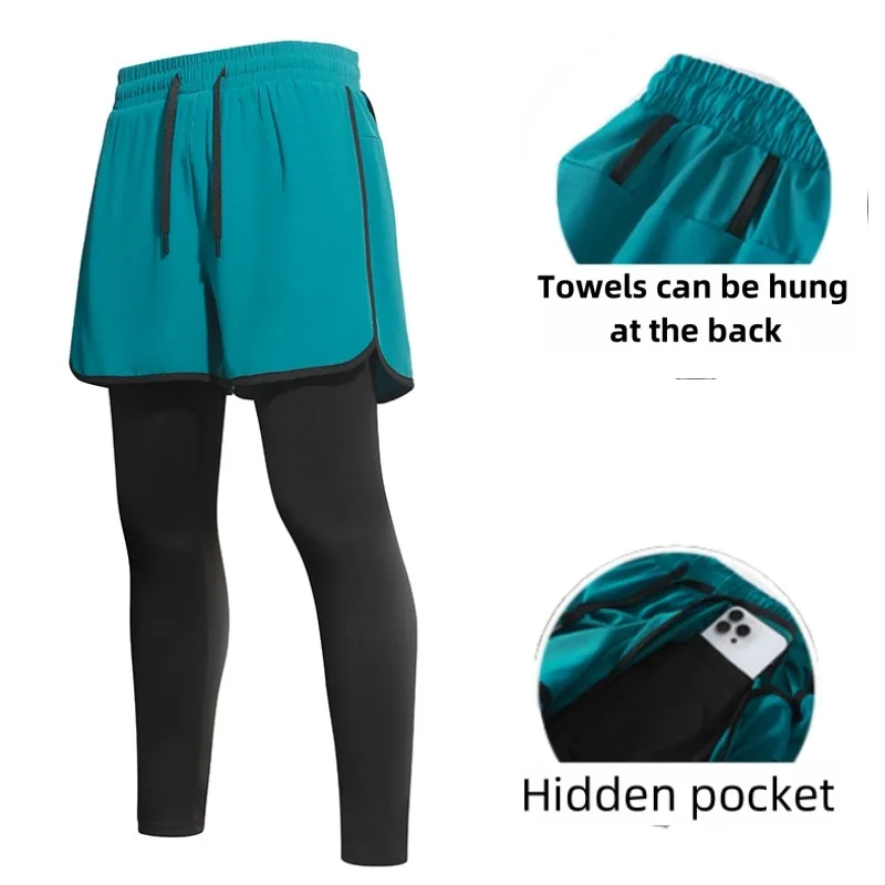 

2 In 1 Double Layer Running Pants Men Hidden Pockets Tight Training Basketball Legging Fitness Sweatpant Sports Trousers Man