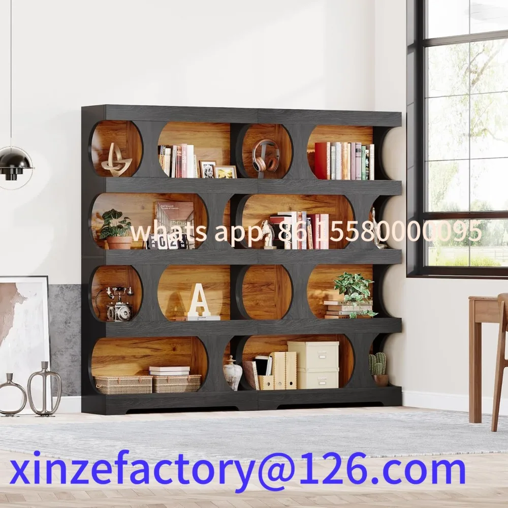 

Customizable 71" Tall Bookcase Set of 2, 4-Tier S-Shaped Bookshelf, Wood Decorative Storage Shelving