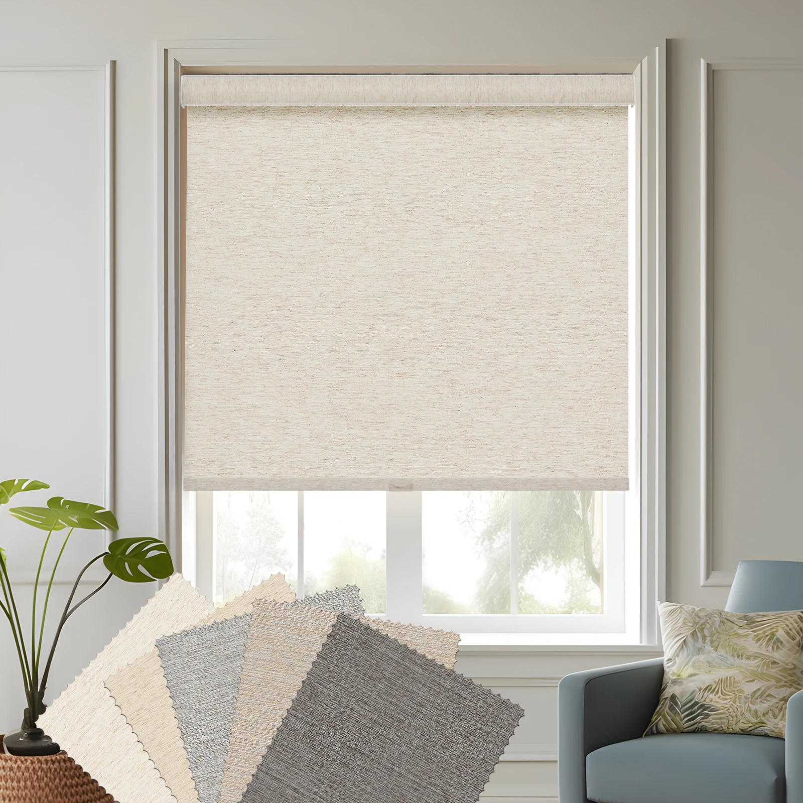 Persilux Roller Shades for Windows Cordless Linen Fabric Roller Blinds Thermal Insulated Fabric UV Protection Window Shades