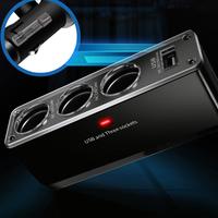 2pcs/lot Three-Way 12V/24V Car Cigarette Lighter Socket Splitter W/ USB Port Charger Adapter (Black And Silver) / Free Shipping