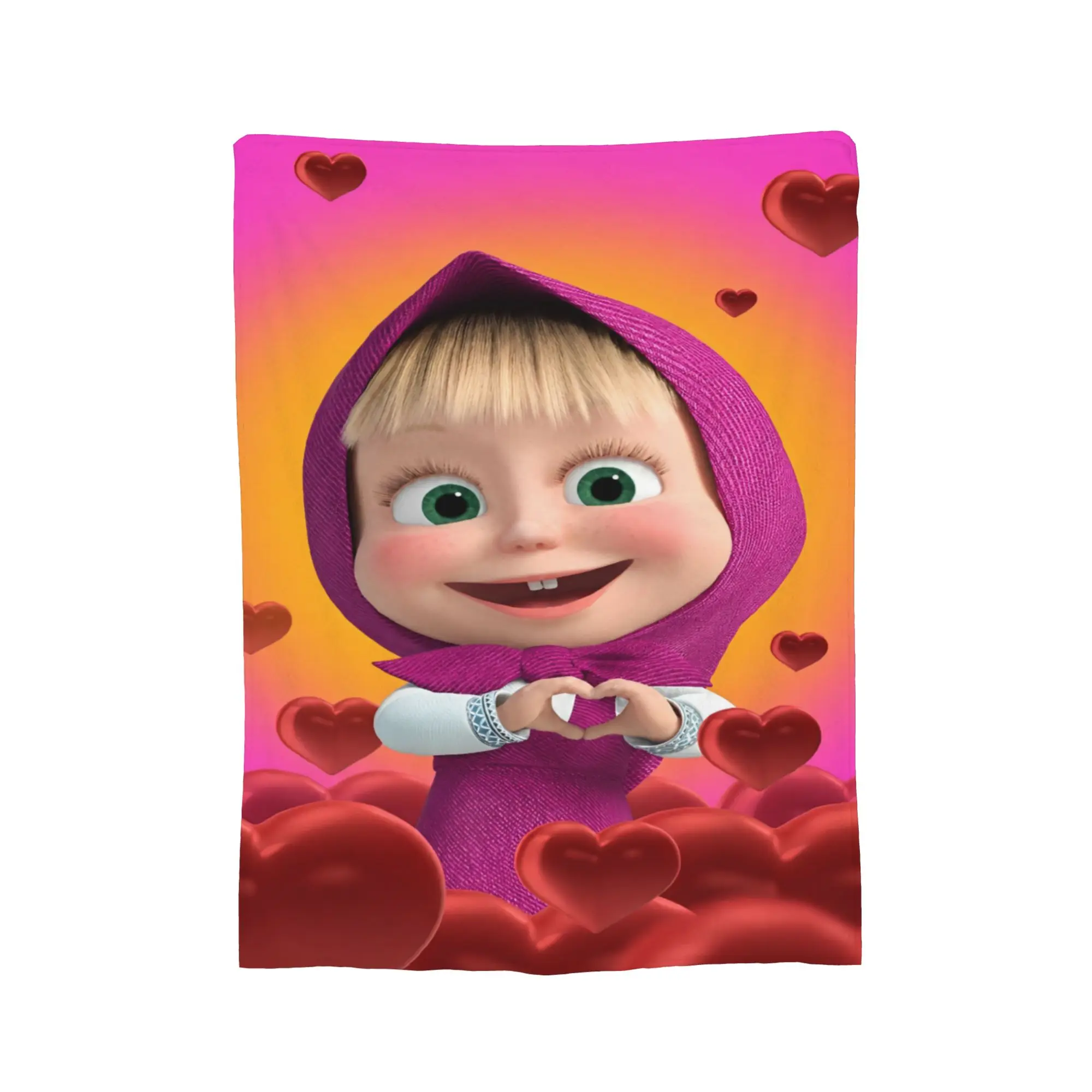 Soft Blanket Children Picnic M-Mashas and B-Bears Heart Portrait Throw Blanket  Flannel Bedspread For Bedroom Sofa Bed Cover