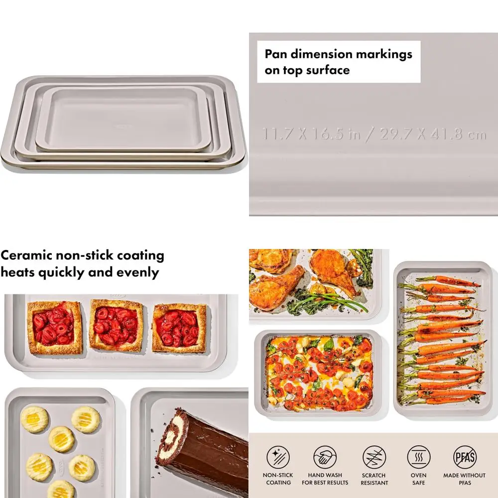 

good grips non-stick pro ceramic coated metal bakeware 3-piece sheet pan set – biscuit