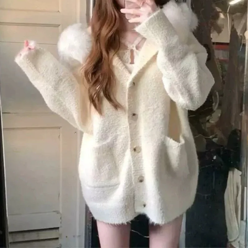 

Женские кардиганы средней длины, зимние, с вязаным узором в виде сердца, с меховым воротником, удобные, теплые, с рукавом до локтя, на пуговицах, свободного кроя, многослойные, приталенные