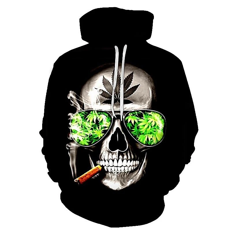 Fashion Weeds Pattern Hooded Shirt Autumn Trend Long Sleeve 3D Skull Printed Hoodie Men Streetwear Oversized New In Sweatshirts